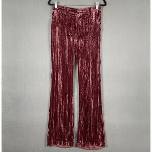 Kimchi Blue Pants Womens US 4 UK 8 Pink Velvet Flare High Rise Crushed Stretch